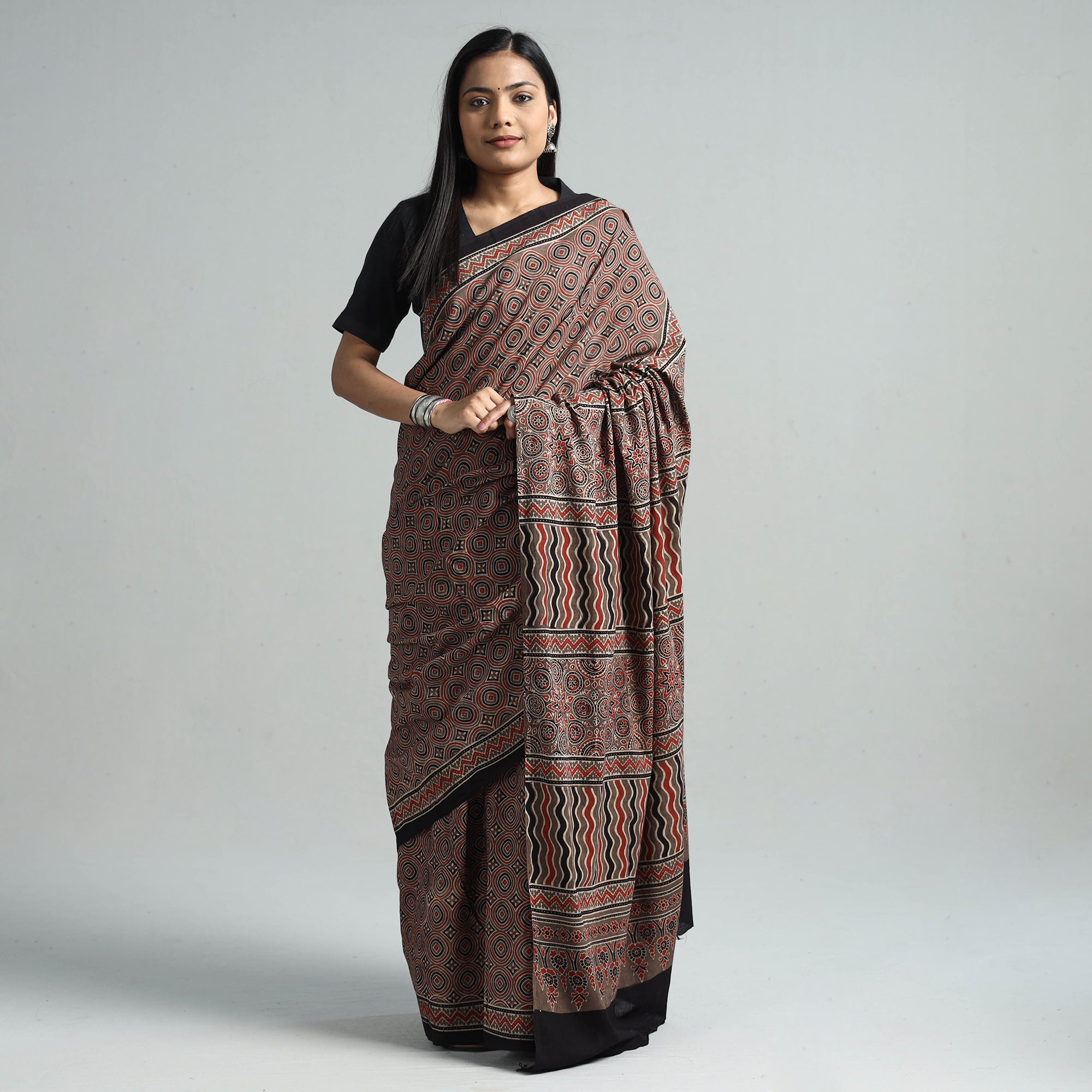 Ajrakh Saree - Buy Ajrakh Hand Block Printed Cotton Sarees Online |iTokri  Page 5 - iTokri आई.टोकरी