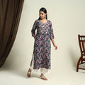  Blue Straight Batik Print Cotton Kurta for Women