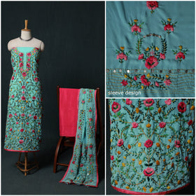 Hand Embroidered Georgette 3pc Unstitched Dress Material Suit Set 01