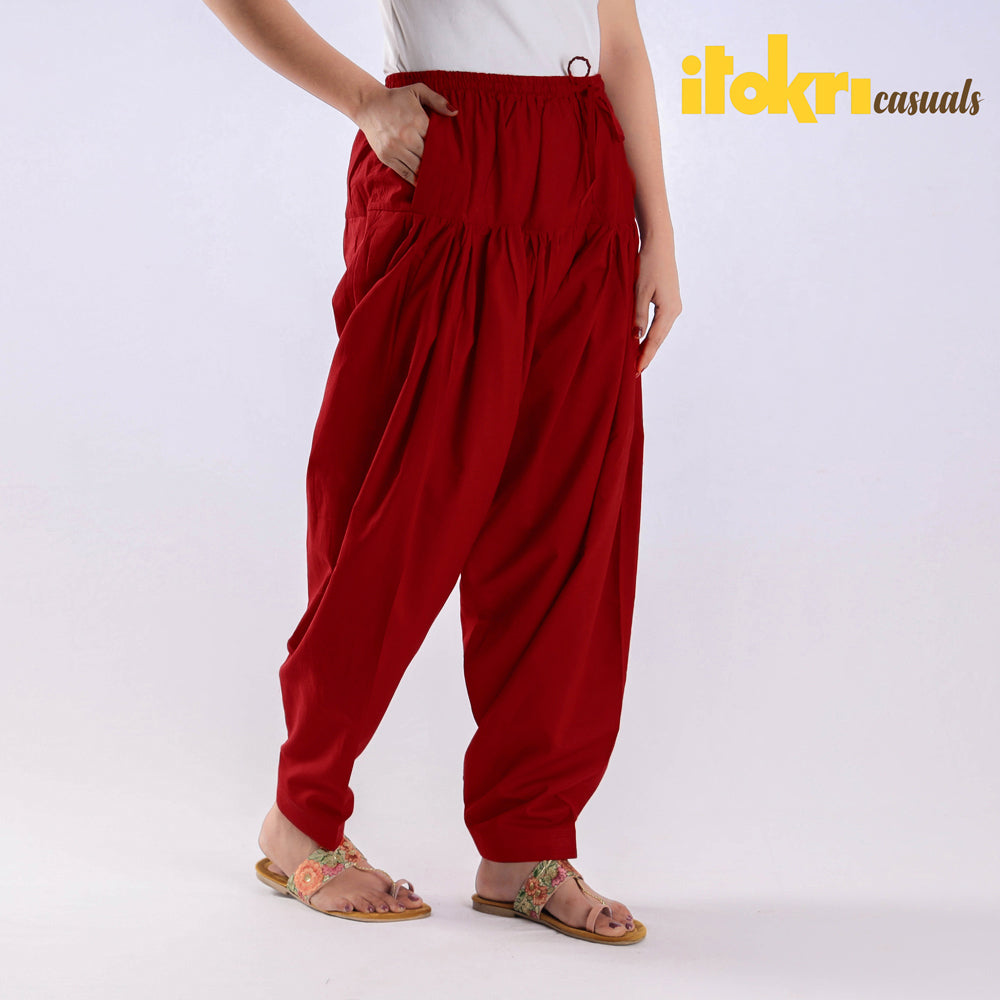 Maroon Red - Plain Cotton Women Salwar