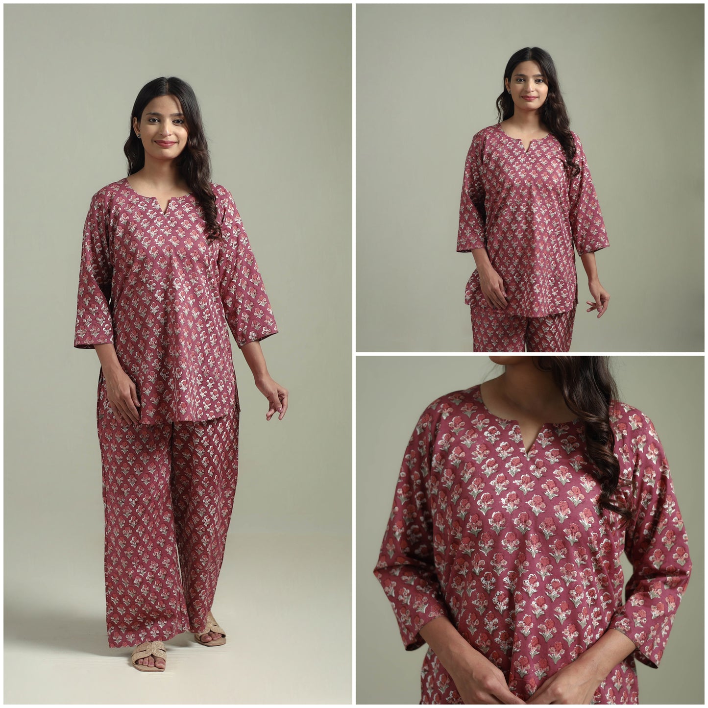 Sanganeri Floral Printed Cotton Night Suit for Women 01