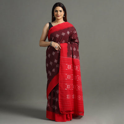 Maroon - Pochampally Ikat Weave Handloom Cotton Saree 05