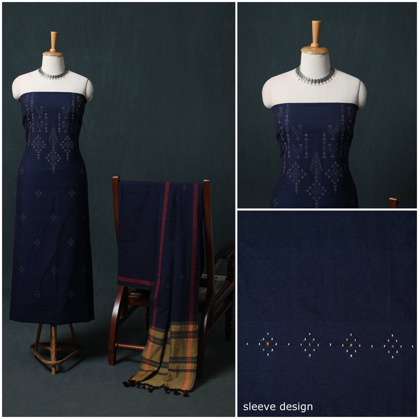 Handwoven Tangaliya Cotton 3pc Unstitched Dress Material Suit Set 01