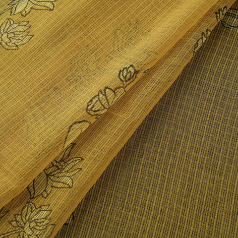 Yellow - akola hand block print kota doria cotton fabric 48