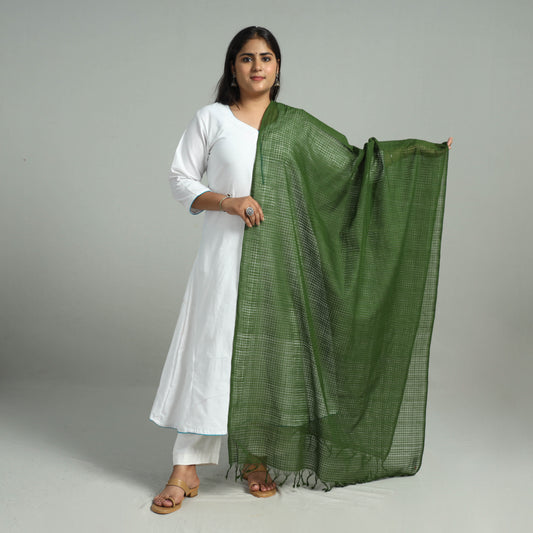 Green - Handloom Missing Checks Cotton Mangalagiri Dupatta 08