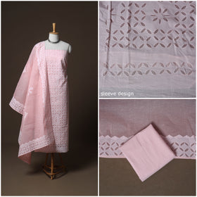 Applique Cutwork Cotton Unstitched Dress Material: Kurta, Bottom & Dupatta 01