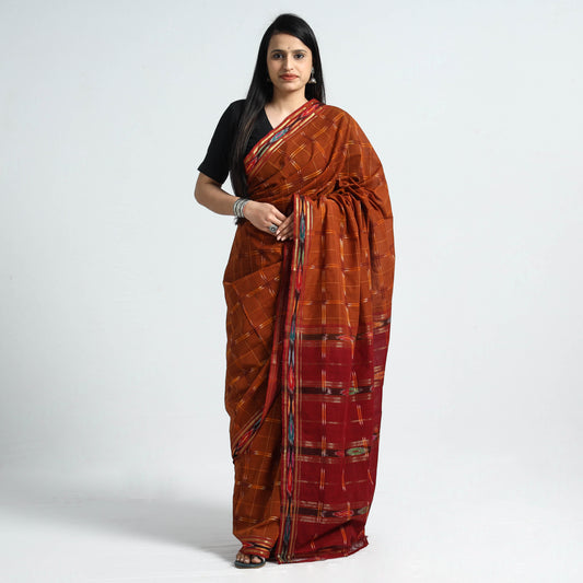 Orange - Traditional Challapalli Handloom Cotton Saree with Ikat Border
