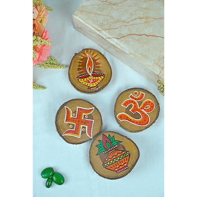 Teak Wood Handpainted Devotion Coasters- Set of 4