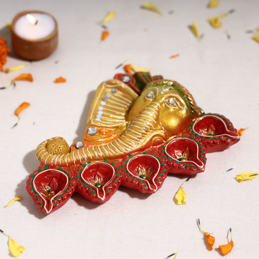 Festive Decor Terracotta Handpainted Ganesh Diya