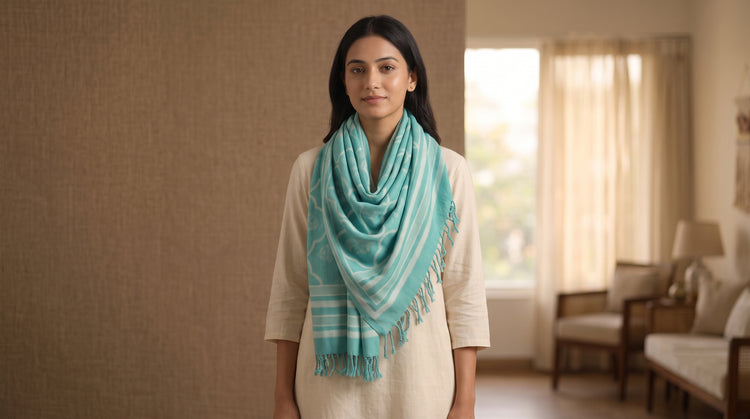 Pure Merino Wool Bagru Dabu Hand Block Print Natural Dyed Stoles