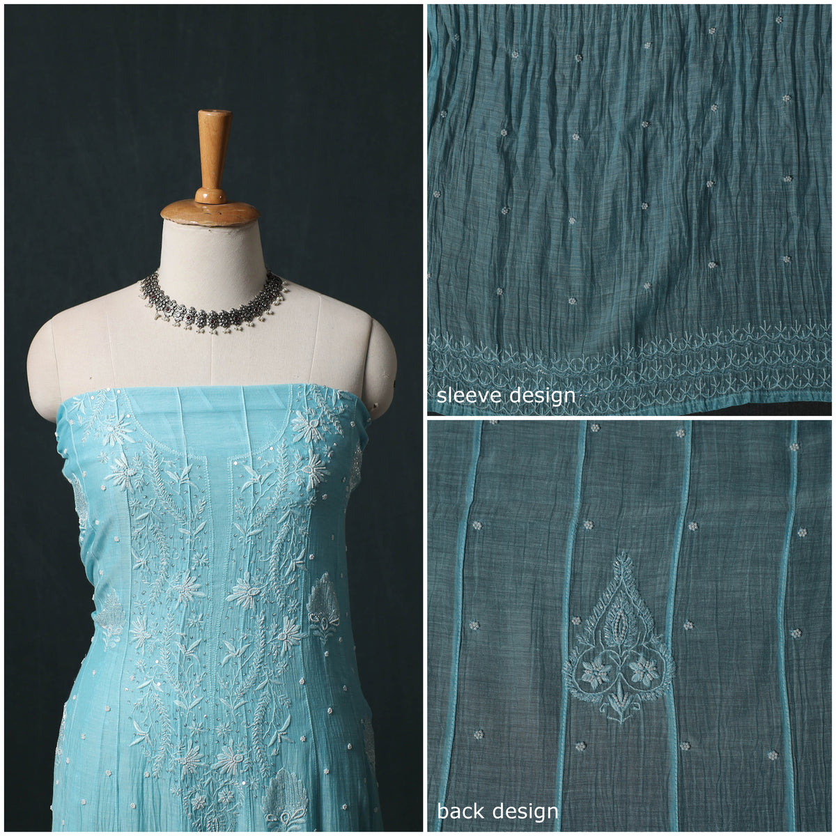 Mul Chanderi Semi Stitched Heavy Hand Embroidered Beadwork 2pc Anarkali Chikankari Kurta Set 01