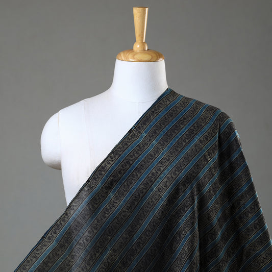 Black - Ajrakh Block Printed Natural Dyed Chanderi Silk Fabric 12