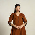 Thread Border Cotton A-Line Coffee Brown Kanchipuram Kurta for Women