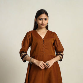 Thread Border Cotton A-Line Coffee Brown Kanchipuram Kurta for Women