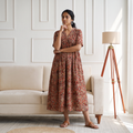 Pedana Kalamkari Hand Block Print Cotton Flared Long Dress for Women 06