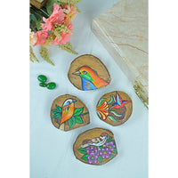 Teak Wood Handpainted Fledgling Coasters- Set of 4