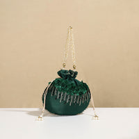 Green - Kutch Handcrafted Beadwork Silk Potli Hand Bag 22