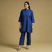 Dark Blue - Plain Dyed Cotton Co-Ord Set