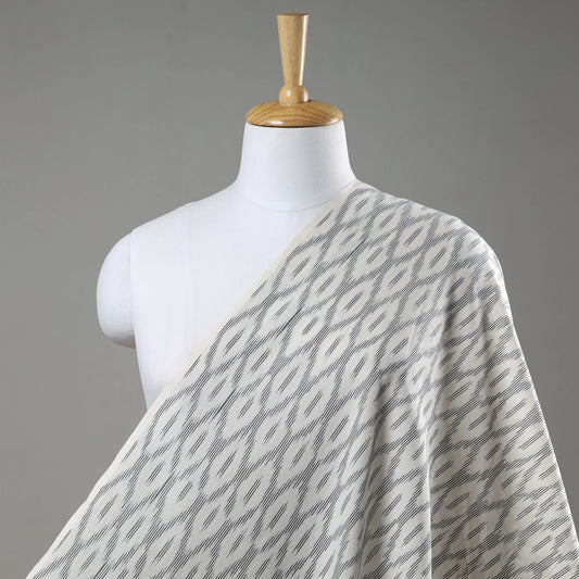 Intricate Patterned White Pochampally Ikat Weave Cotton Fabric