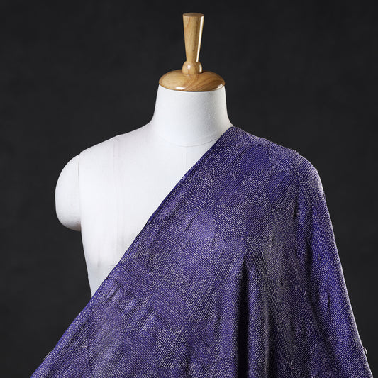 Blue - Purple - Bengal Kantha Work Pure Tussar Silk Handloom Fabric