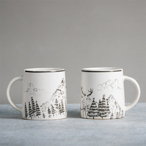 White - Ceramic Coffee Mug with Reindeer Design Pack Of 2 (350ml)