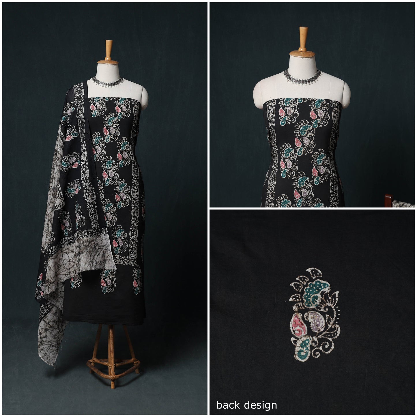 Indonesian Hand Batik Print Cotton 3pc Unstitched Dress Material Suit Set 03