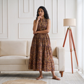 Pedana Kalamkari Hand Block Print Cotton Sleeveless Tiered Long Dress for Women 21