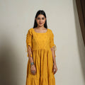 Buy Tiered Fit & Flare Cotton Yellow Jacquard Dress Online