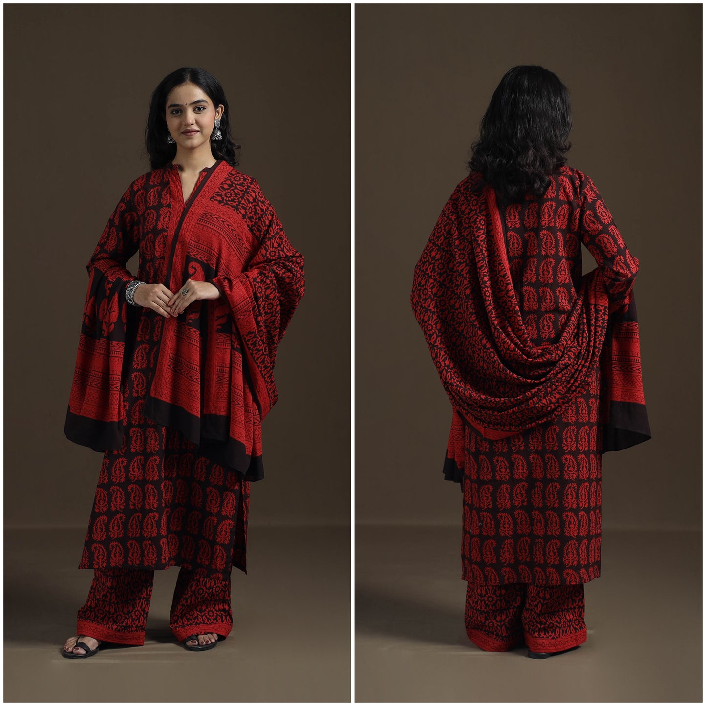 Natural Dyed Hand Block Bagh Print Cotton Suit Set with Dupatta for Women 26