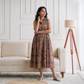 Pedana Kalamkari Hand Block Print Cotton Sleeveless Buttoned Down Long Dress for Women 19