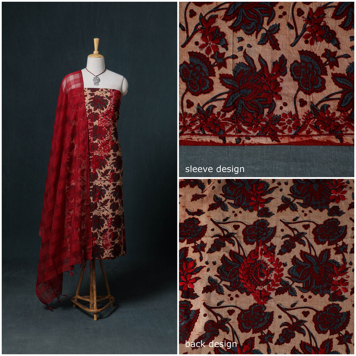 Lucknowi Chikankari Hand Work Unstitched Dress Material: Kurta & Dupatta with Jewellery 11