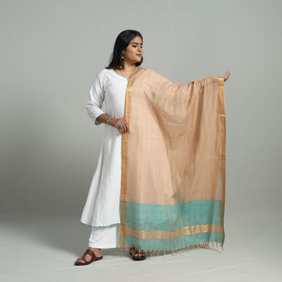 Brown - Handloom Cotton Nizam Zari Border Mangalagiri Dupatta 02