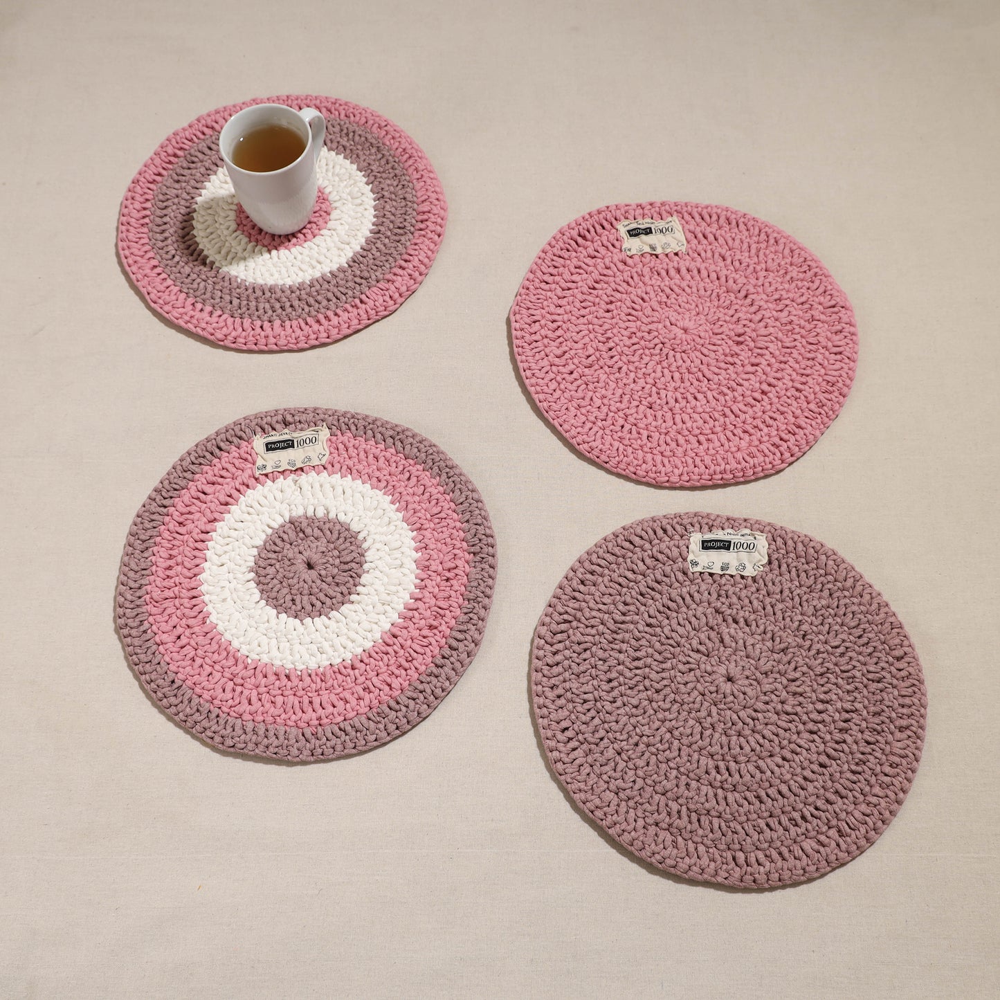 Crochet Work Upcycled Cotton Round Placemat (Set of 4)