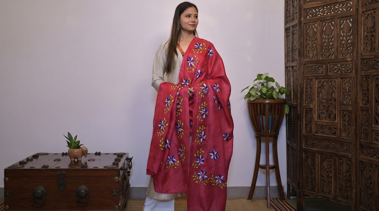 Bengal Kantha Embroidery Cotton Dupattas by Takdira Begum