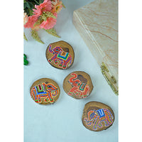 Teak Wood Handpainted Tusker Coasters- Set of 4