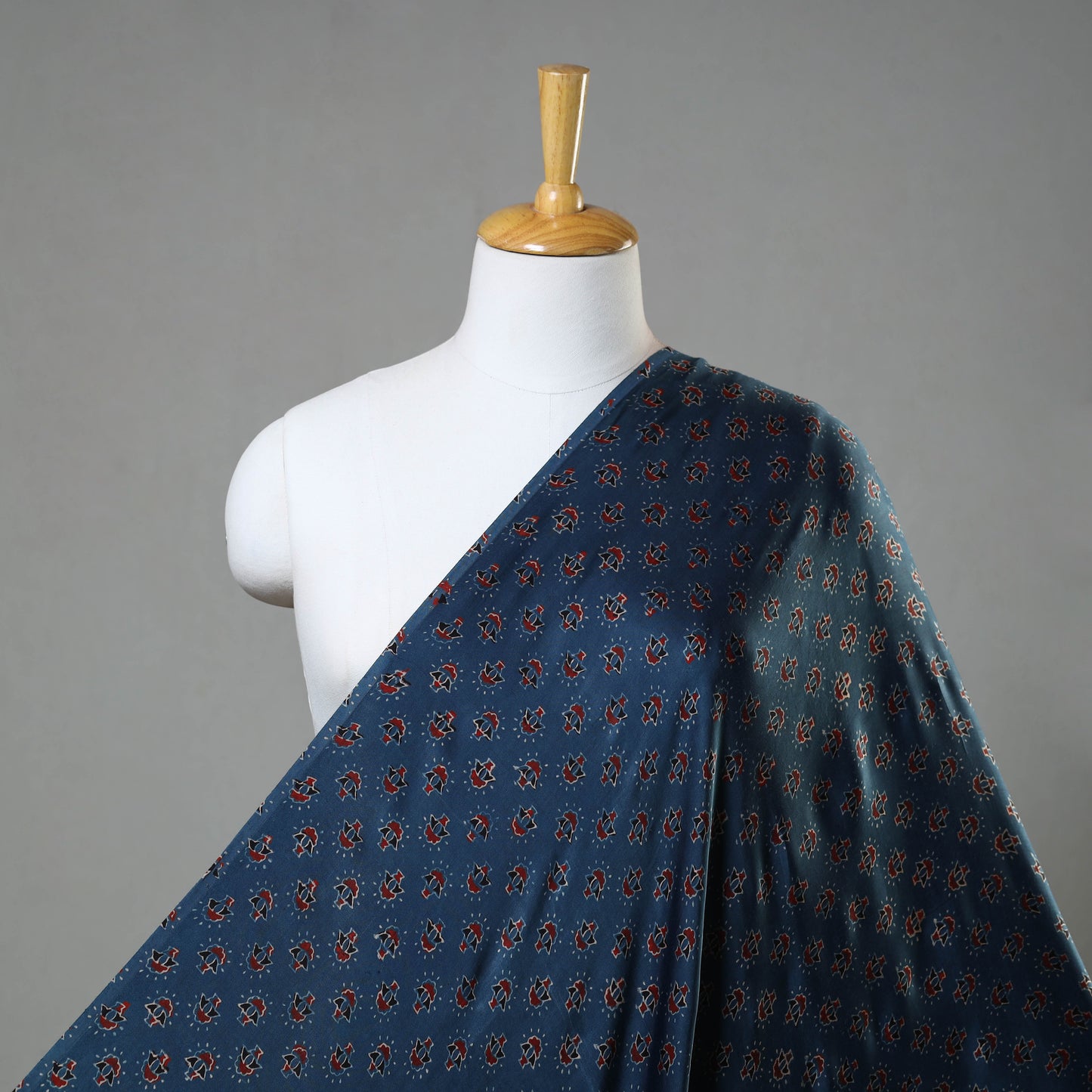 Blue - Kutch Hand Block Print Modal Silk Ajrakh Fabric 01