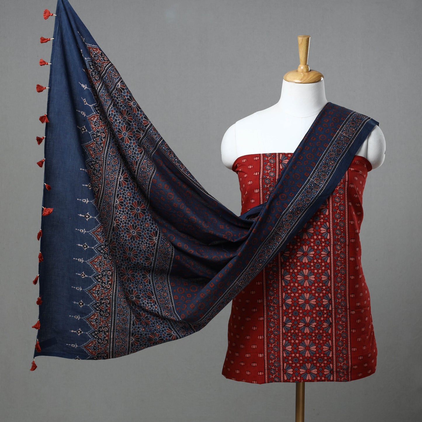 Kutch Block Print Cotton 3pc Ajrakh Dress Material 04