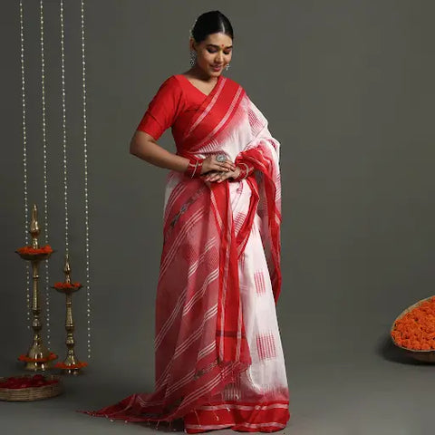 red & white saree 1