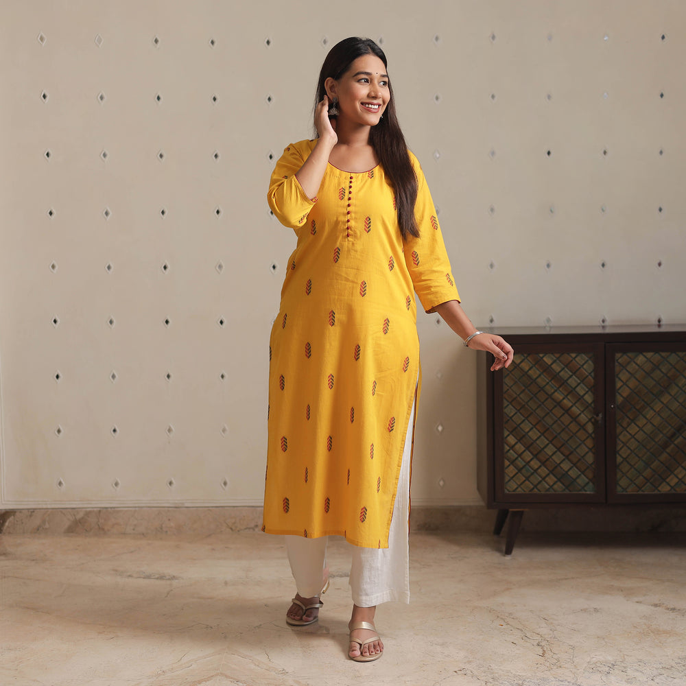 Yellow - Jacquard Cotton Straight Kurta 07