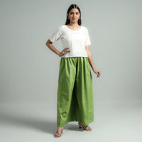 Green - Plain Dyed Cotton Flared Palazzo