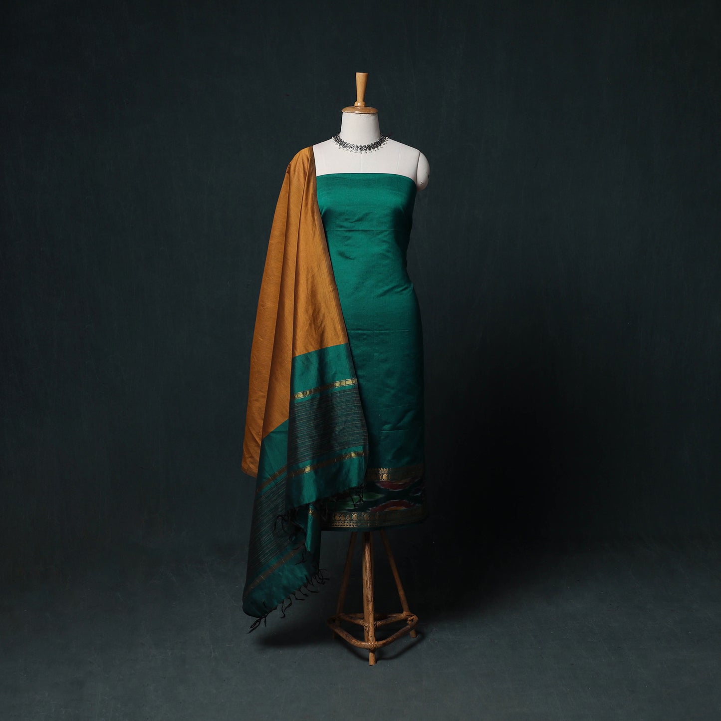 Pochampally Ikat Silk Cotton Kurta,Bottom & Dupatta Unstitched Dress Material Suit Set 02