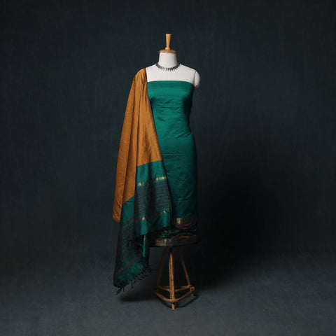 Pochampally Ikat Silk Cotton Kurta,Bottom & Dupatta Unstitched Dress Material Suit Set 02