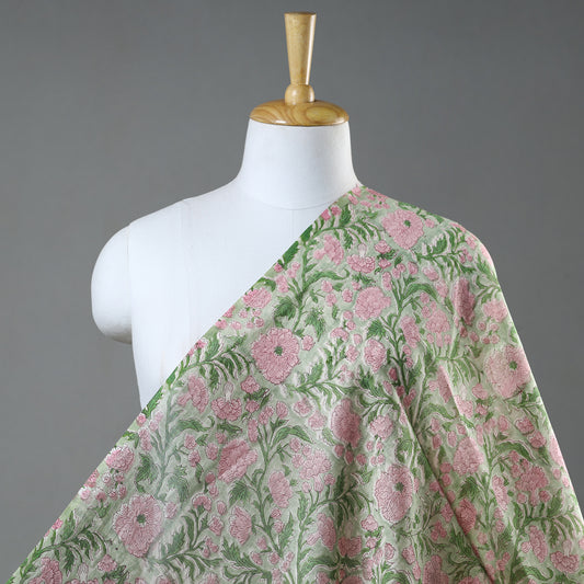 Green - Sanganeri Block Printed Chanderi Silk Fabric 03