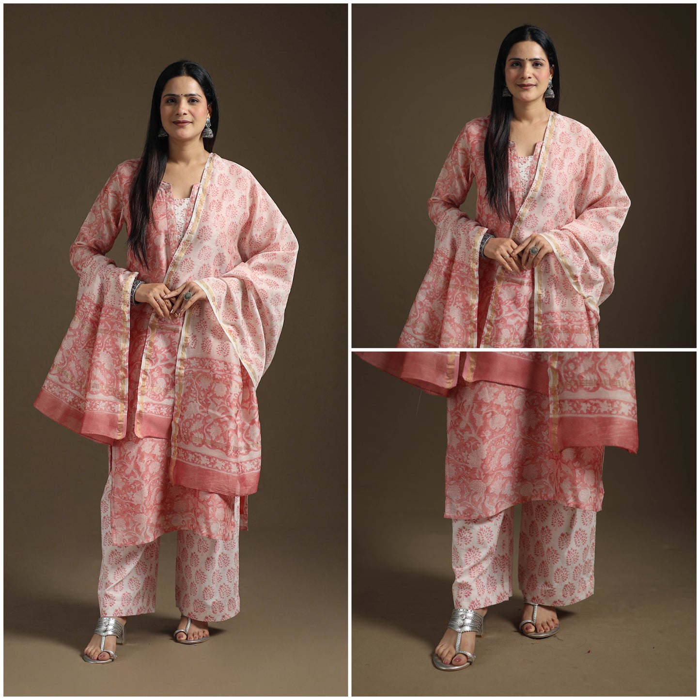Sequin Work Sanganeri Hand Block Print Chanderi Silk Suit Set with Dupatta for Women 14