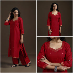Mangalagiri Pure Handwoven Cotton Mirror Work Straight Kurta for women 05