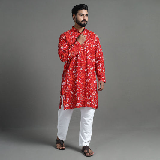 Block Print Cotton Sanganeri Kurta for Men (Long) 07