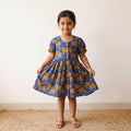 Blue - pure cotton girls frock dress in sanganeri floral
