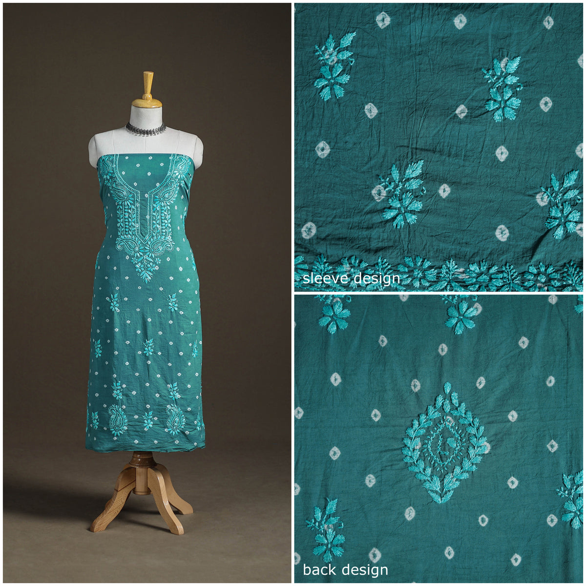 Lucknowi Chikankari Hand Embroidered Cotton Unstitched Kurta Material (2.5M) 01