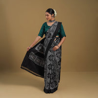 Black - Handspun Handloom Silk Pochampally Double Ikat Saree 04