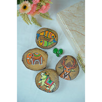 Teak Wood Handpainted Wilderness Coasters- Set of 4